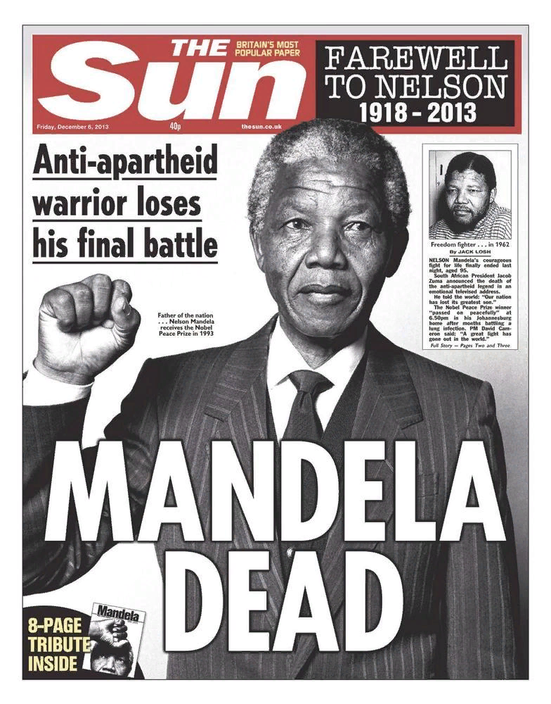 The Sun. Nelson Mandela Death 