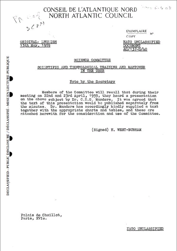 Аналитическая записка НАТО об образовании в СССР, 1959 год